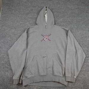 Nike Team Hoodie Mens Large Gray Fleece Pullover Sweatshirt Baseball C Paw Logo